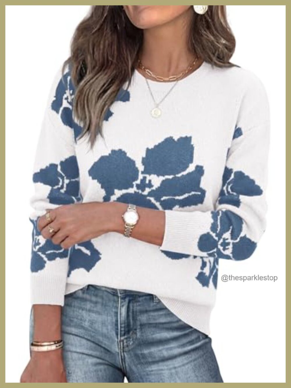 PRETTYGARDEN Womens Floral Sweater Crewneck Printed Pullover Tops